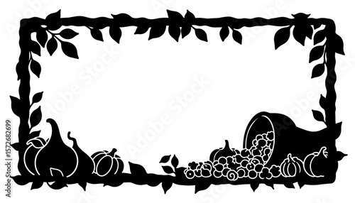 Thanksgiving cornucopia silhouette frame, harvest abundance and gratitude