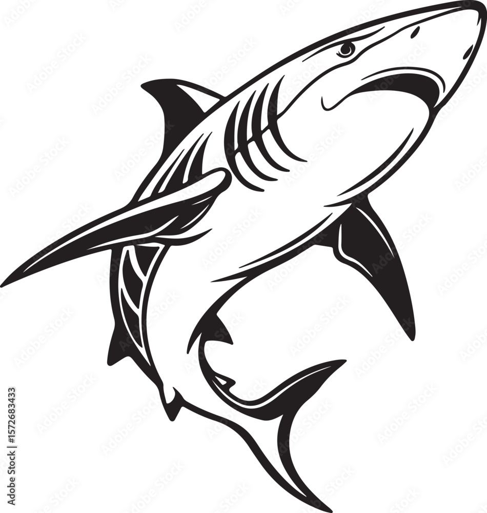 Fototapeta premium Dynamic vector image of a shark jumping above the ocean surface