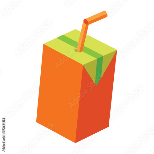 A colorful carton of juice with a straw, symbolizing a refreshing drink, childhood, and healthy nutrition.