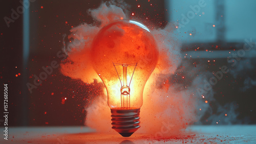 Idea Explosion: Dramatic Burst of a Light Bulb Representing Innovation and Breakthrough idea burst