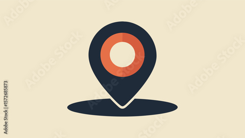 Vector art of an orange location pin marks a specific spot on a light beige background