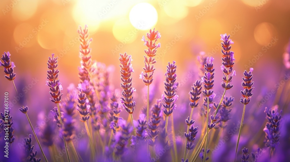 Fototapeta premium Beautiful lavender field at sunrise.