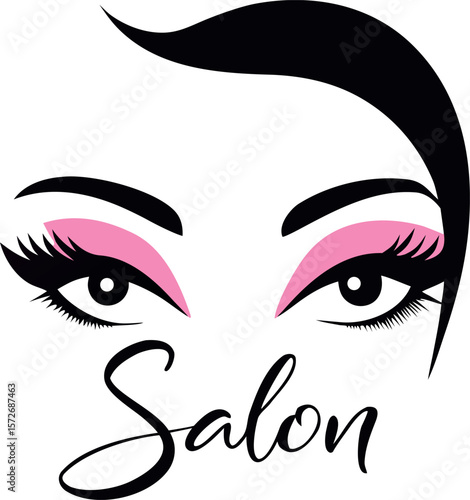Vector art of a stylish salon logo featuring a pair of eyes with pink eyeshadow and long lashes