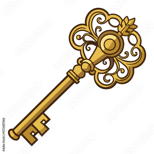 A classic, old-fashioned key with intricate cuts, symbolizing a solution, a secret, or unlocking a mystery.
