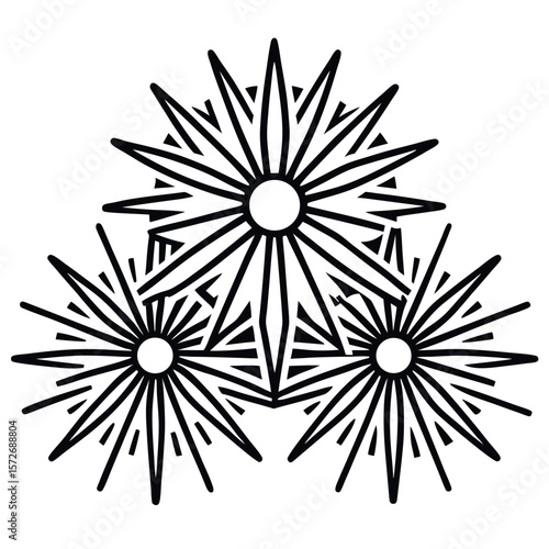 Cluster of Three Abstract Sunburst Icons – Line Art Vector Illustration for Boho Decor, Celestial Designs, Spiritual Symbols, Modern Minimal Branding, and Radiant Decorative Elements