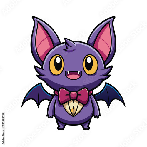 chibi style bat wearing a tiny bowtie happy expression