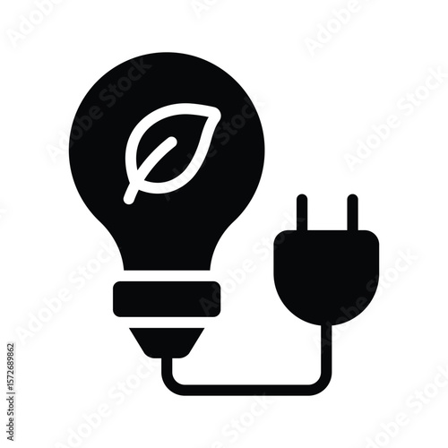 Light with plug and leaves is denoting eco power concept, glyph icon