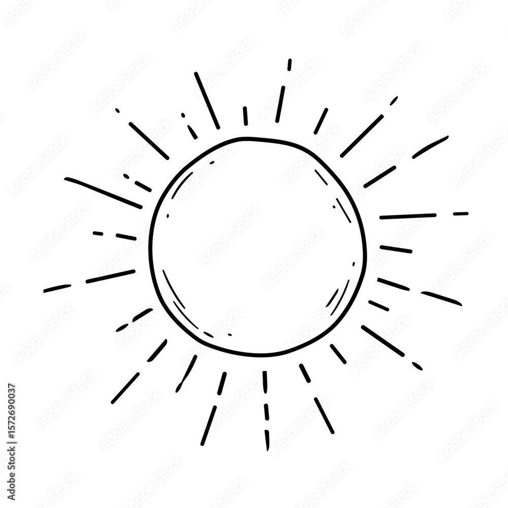 Obraz premium Doodle sketch vector illustration of a sun with rays on transparent background for summer and positivity design