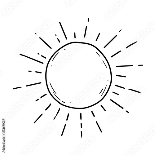 Doodle sketch vector illustration of a sun with rays on transparent background for summer and positivity design