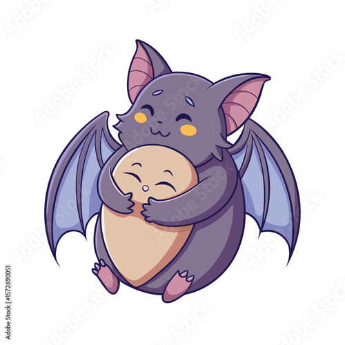 chubby bat hugging a little pillow ready to sleep
