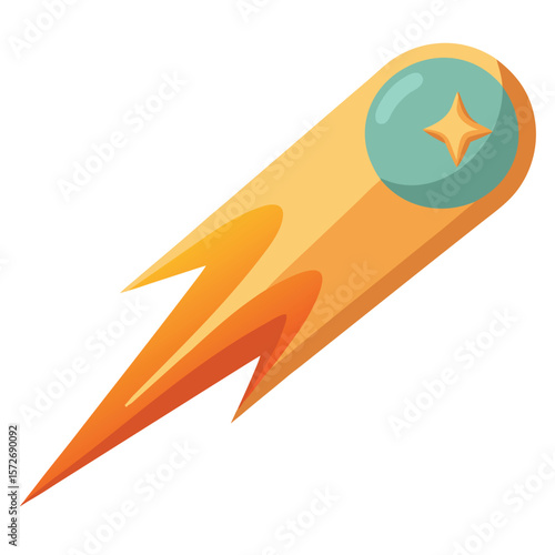 A comet with a tail, on a plain white surface, for space, astronomy, celestial, or cosmic themes.