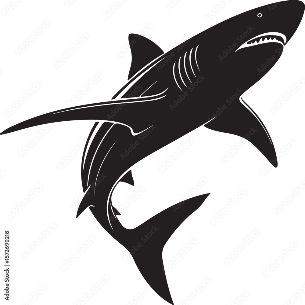 Fototapeta premium Dynamic vector image of a shark jumping above the ocean surface