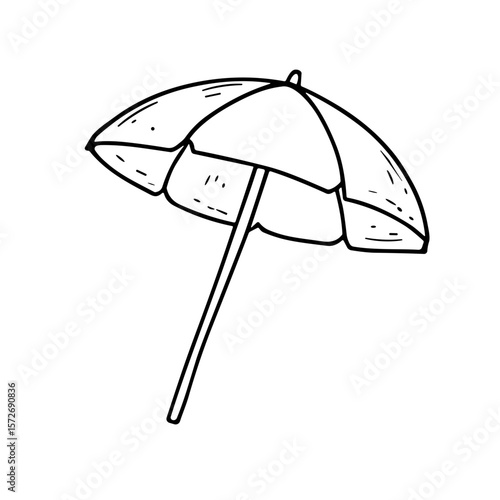 Doodle sketch vector illustration of a beach umbrella on transparent background for summer and outdoor design