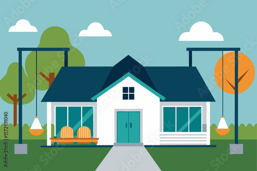 Modern Farmhouse With Open Porch And Summer Garden