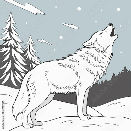 A stunning portrait of an arctic wolf in its natural snow-covered winter habitat, highlighting the wildlife and nature of this canine predator