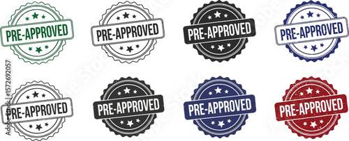 Pre approved stamp vector set for loan mortgage credit card and finance approval