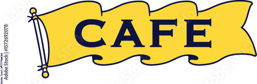 Waving Yellow Banner with "CAFE" Text - Vector Logo for Coffee Shops