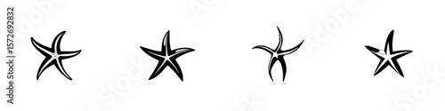Silhouette pictograms showcasing various starfish designs, highlighting the beauty and diversity of marine life in a simple, modern style