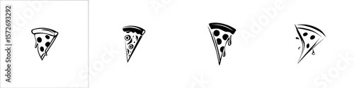 Various silhouettes of pizza slices showcasing distinct toppings and styles ready for menu design or culinary graphics