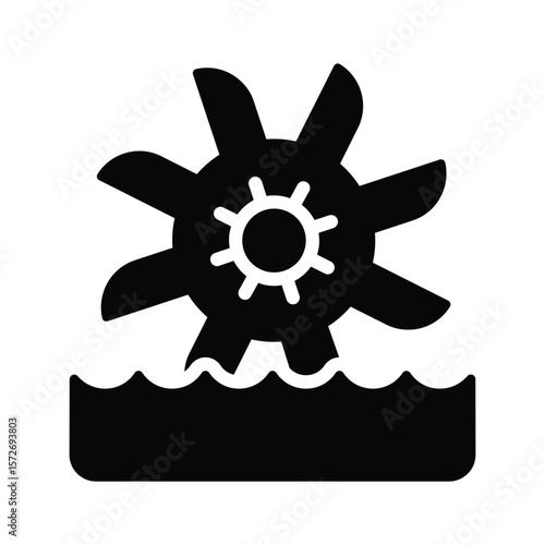 a glyph icon of water turbine generating clean energy