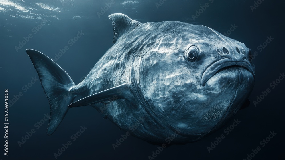 Fototapeta premium Massive fish swimming in the deep blue ocean.