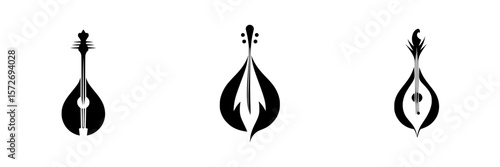 Unique silhouette pictograms representing string instruments in a creative and minimalist style for design projects