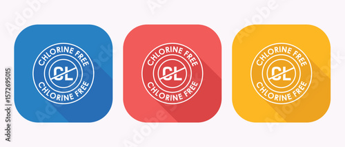 Set of three flat design icons with rounded corners indicating chlorine free