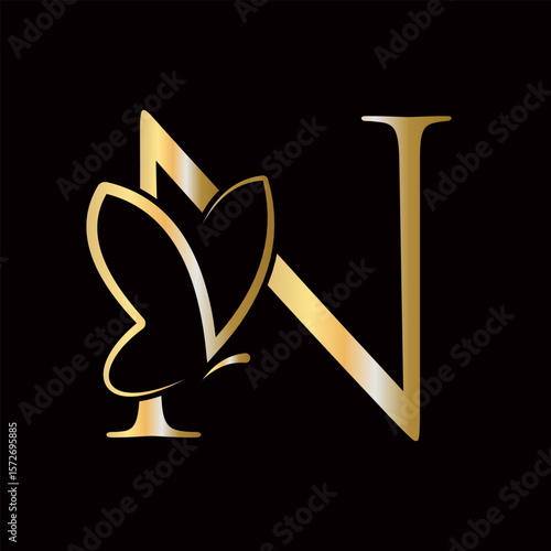 Initial Letter N Butterfly Logo Design Concept For Fashion, Cosmetics and Beauty Symbol