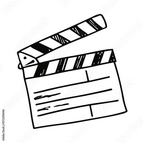 Doodle sketch vector illustration of a movie clapperboard on transparent background for film and entertainment design