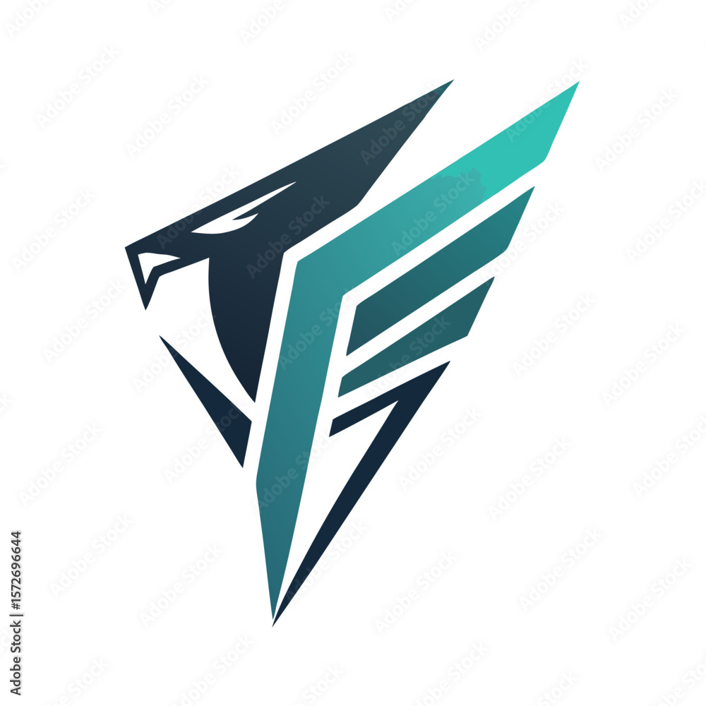 Fototapeta premium Minimalist falcon icon with geometric plumage and glossy finish, bordered in neon glows for vector branding.