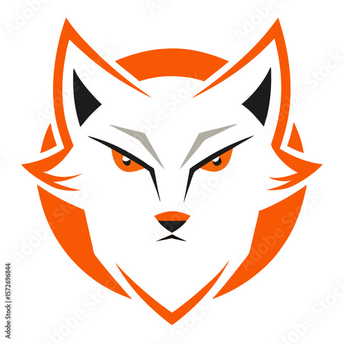 Stylized geometric fox face logo with orange and black accents