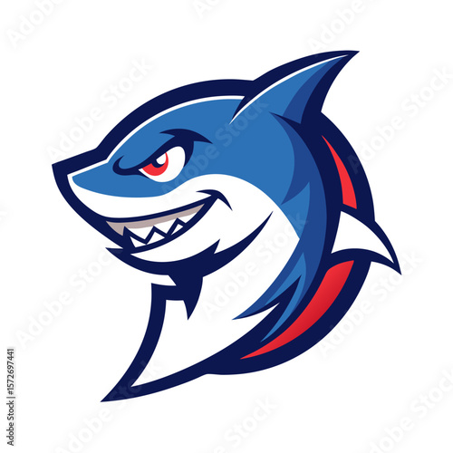 Cartoon shark emblem in smooth vector style, featuring twin variations with alternate color schemes for flexible esports branding.