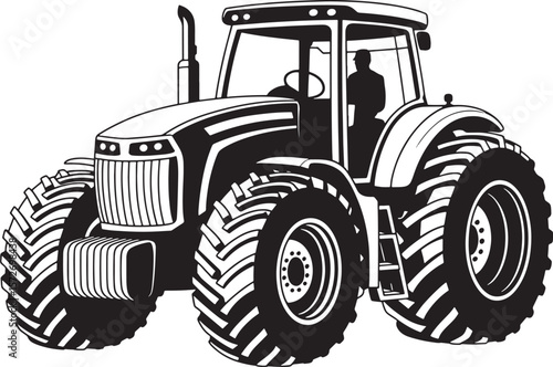 Powerful Farm Tractor Icon: Agricultural Machinery Silhouette for Modern Farming and Rural Landscapes