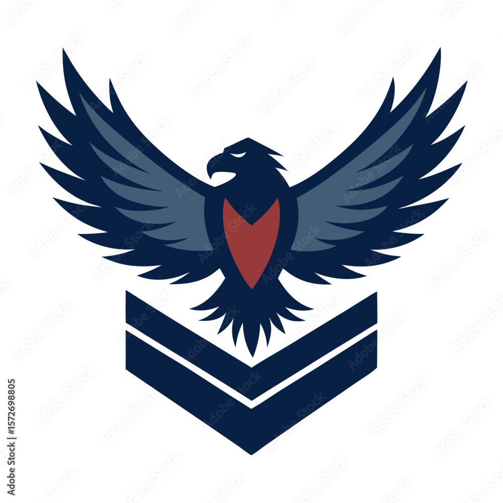 Obraz premium Stylized eagle with wings spread over chevron emblem