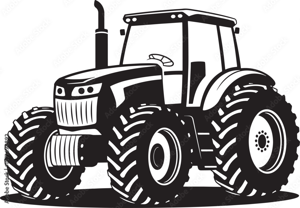 Obraz premium Classic Farm Tractor Silhouette: Agricultural Machine & Rural Farming Vehicle