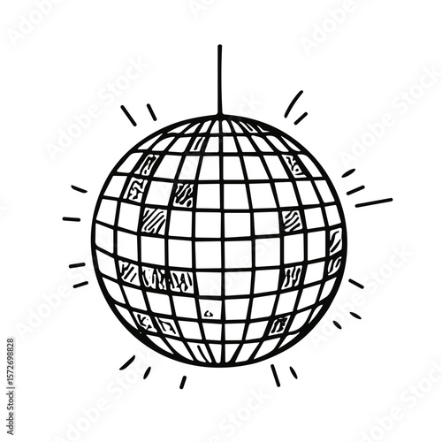 Doodle sketch vector illustration of a disco ball on transparent background for celebration and party design