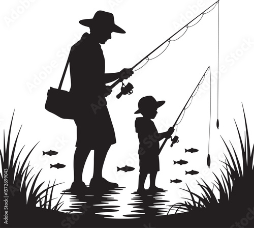 Father and Son Fishing Silhouette: Bonding, Outdoor Activity, and Nature