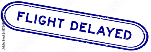 Grunge blue flight delayed word rubber seal stamp on white background