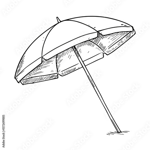 Doodle sketch vector illustration of a beach umbrella on transparent background for summer relaxation and outdoor design