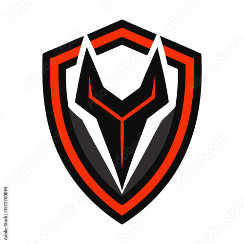 Modern geometric wolf head emblem with sharp lines and orange accents
