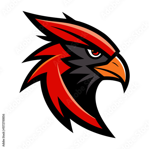 Aggressive red cardinal bird head mascot logo design