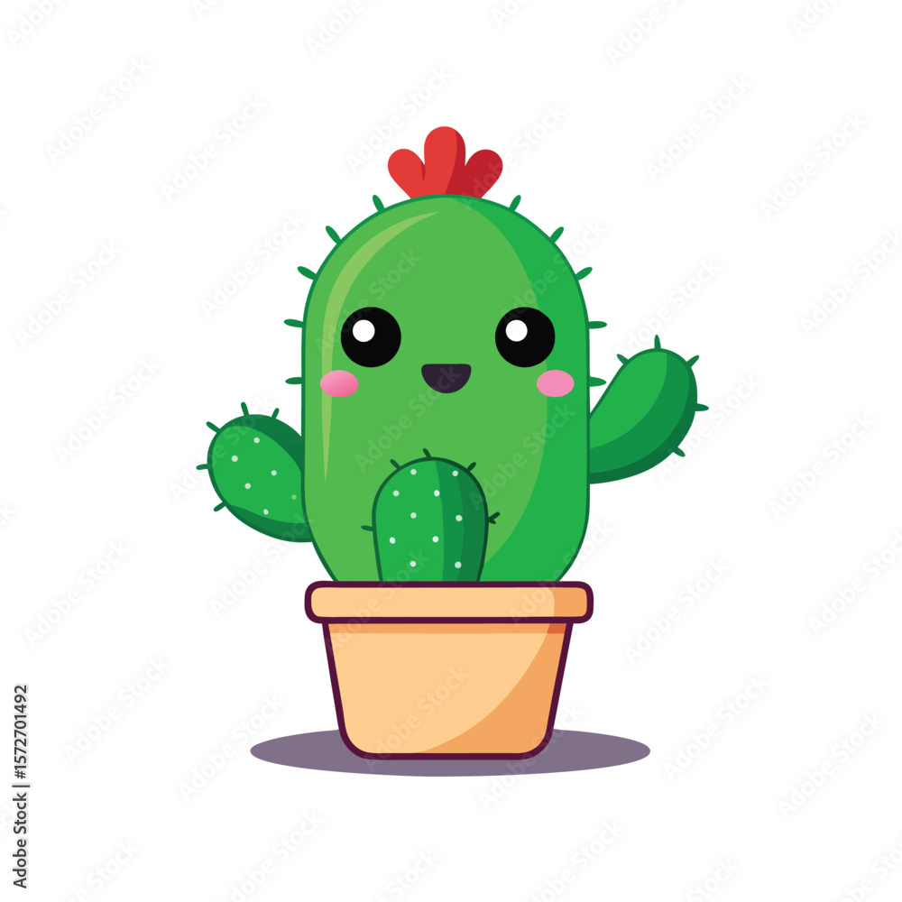 Fototapeta premium cute cactus holding a tiny watering can minimalist style