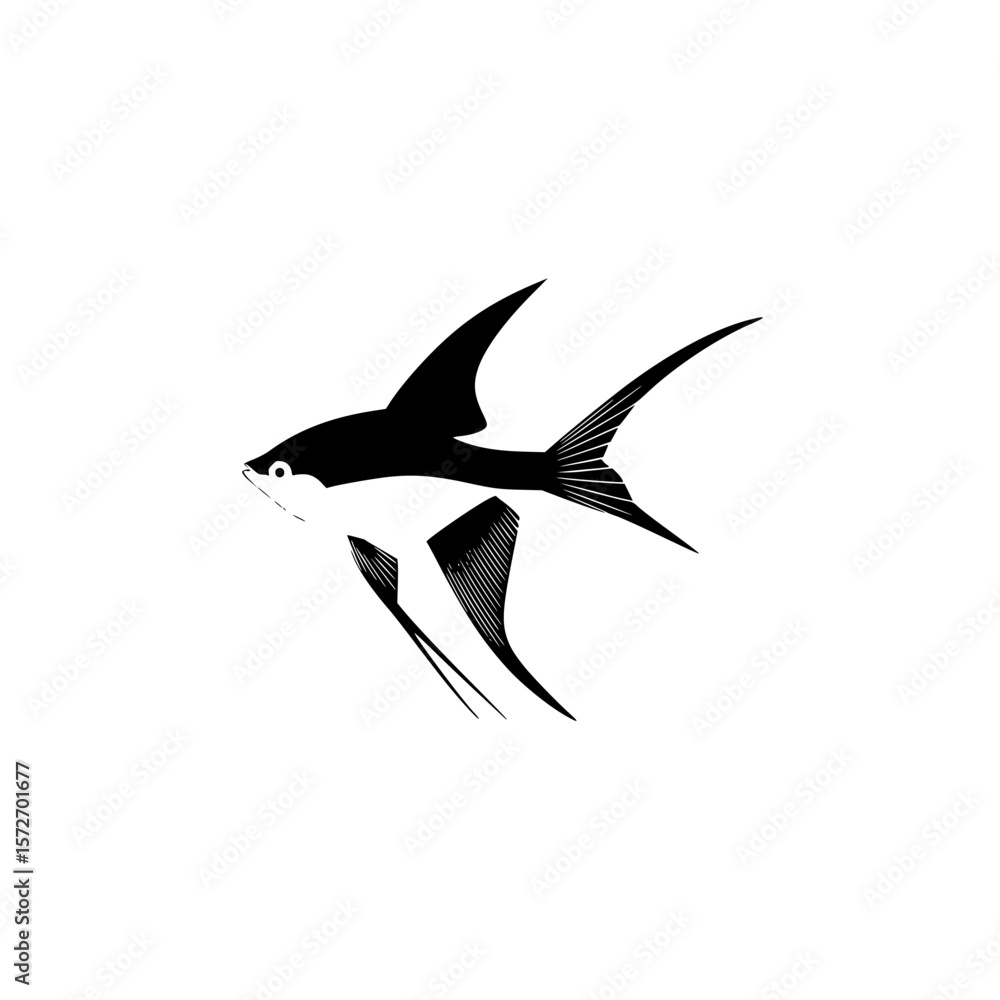 Obraz premium Stylized silhouette pictogram of a fish leaping above water against a simple white background