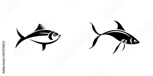 Silhouette pictograms featuring fish designs for various uses in graphic and web projects