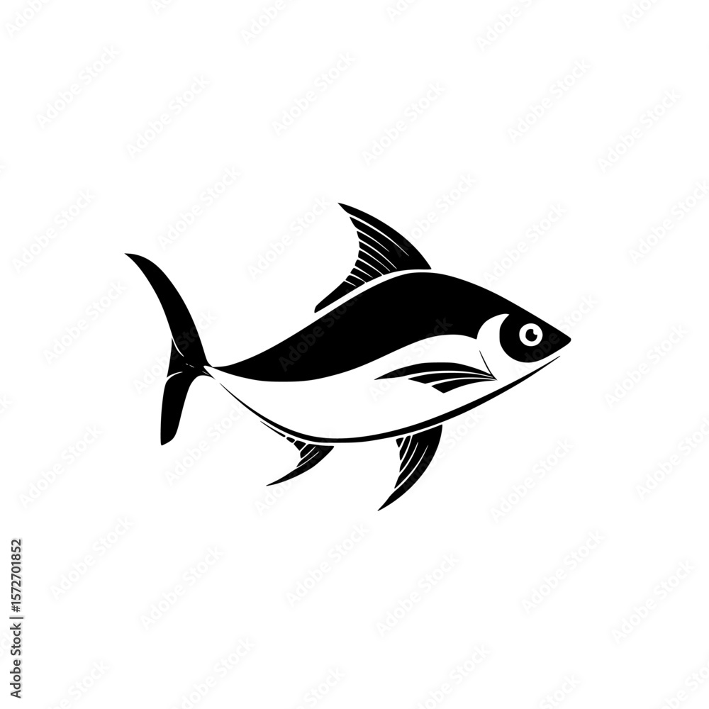 Fototapeta premium Stylized black fish silhouette icon suitable for modern design projects and graphic applications