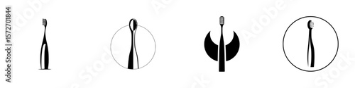 Silhouette pictograms of various toothbrush designs in isolated vector format for hygiene representation