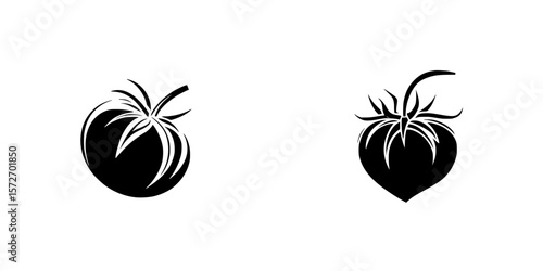 Silhouette pictograms of tomato and strawberry icons for graphic design and branding projects