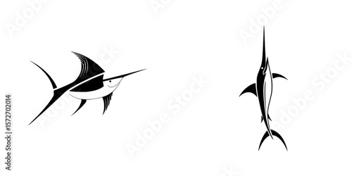 Silhouette pictograms featuring two marlin fish designs perfect for aquatic-themed projects or marine conservation graphics