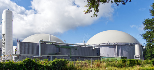 Biogas plant converting organic waste into renewable energy, showcasing sustainable waste management and green energy production