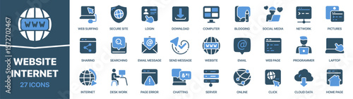 Website and internet colored signed icon collection. Set of fill Website and internet icons. UI icon set. Colored icons pack. Vector illustration